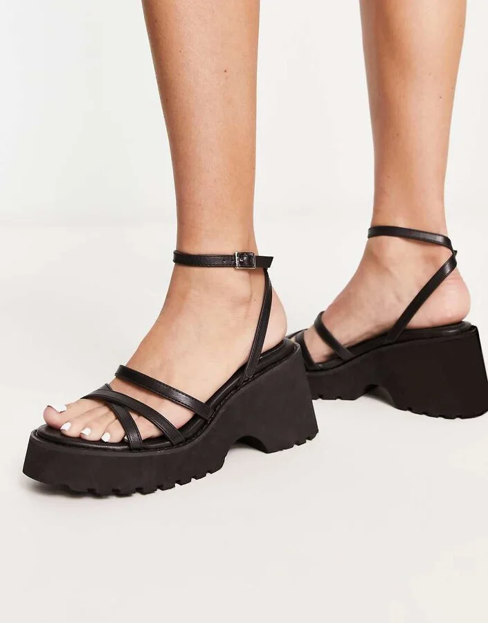 ASOS DESIGN Trippy chunky cleated sandals in black - Image 4