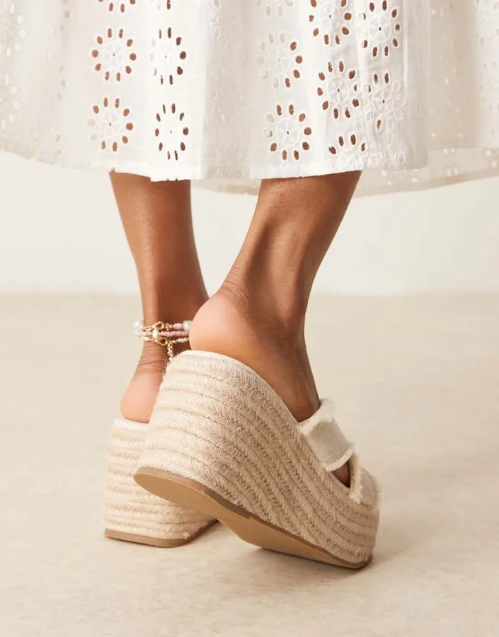 ASOS DESIGN Twirl cross strap wedges in natural - Image 3