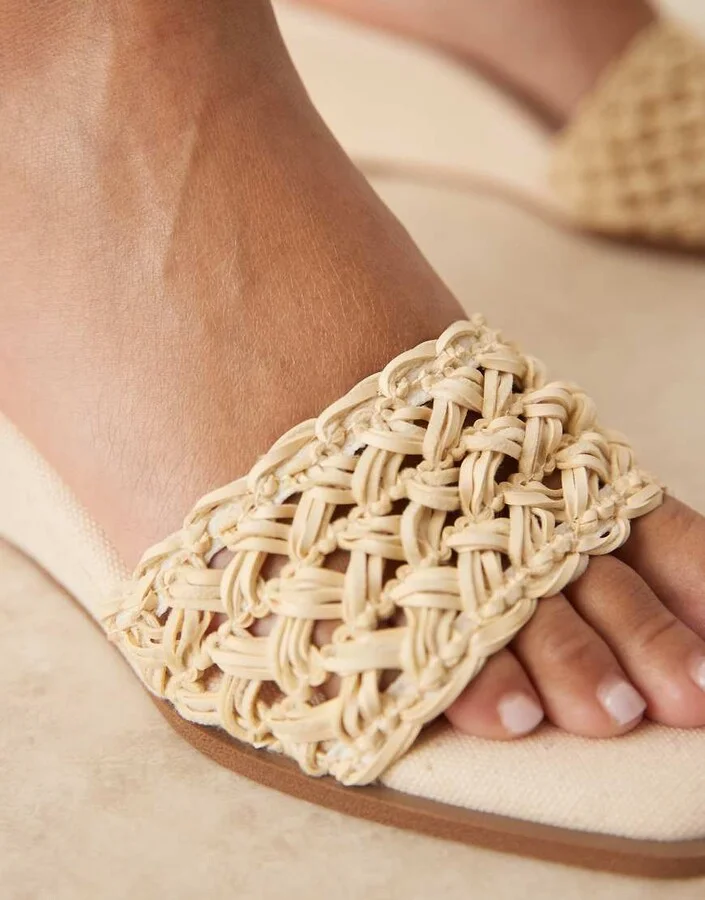ASOS DESIGN Twix weave detail demi wedge mules in stone - Image 4