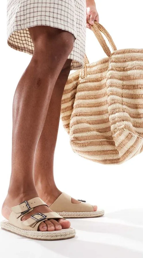 ASOS DESIGN two-strap sandal espadrilles in stone - Image 3