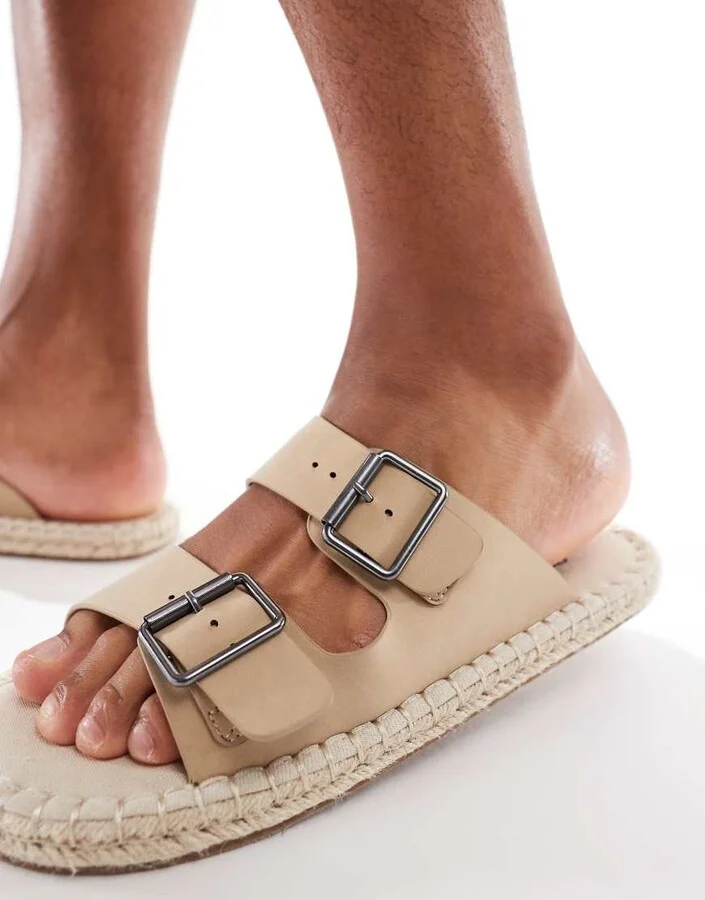 ASOS DESIGN two-strap sandal espadrilles in stone - Image 4