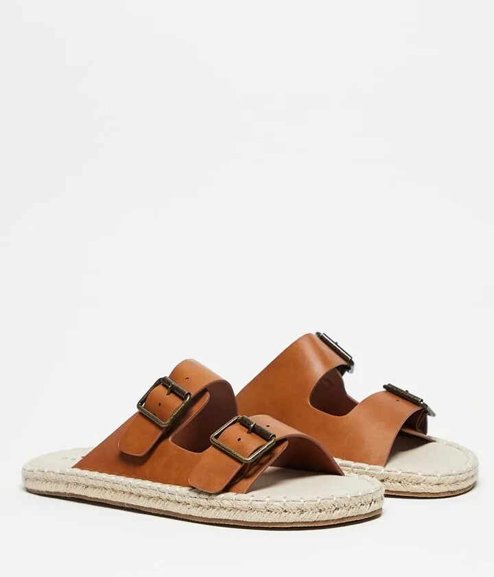 ASOS DESIGN two strap sandal espadrilles in tan - Image 2
