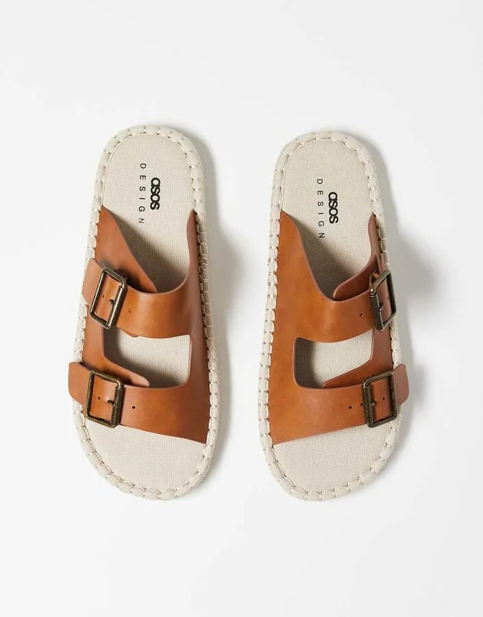 ASOS DESIGN two strap sandal espadrilles in tan