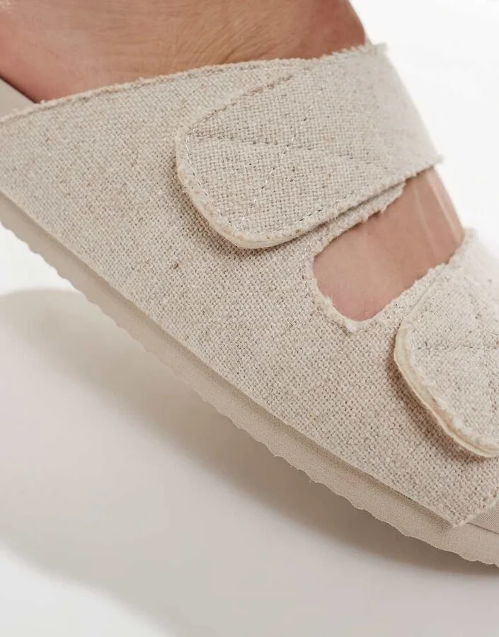 ASOS DESIGN two strap sandals in beige linen - Image 2