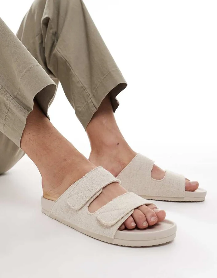 ASOS DESIGN two strap sandals in beige linen