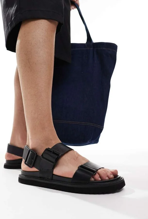 ASOS DESIGN two strap sandals in black