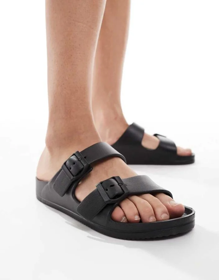 ASOS DESIGN two strap sandals in black rubber - Image 4