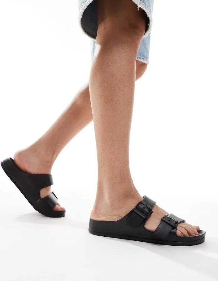 ASOS DESIGN two strap sandals in black rubber