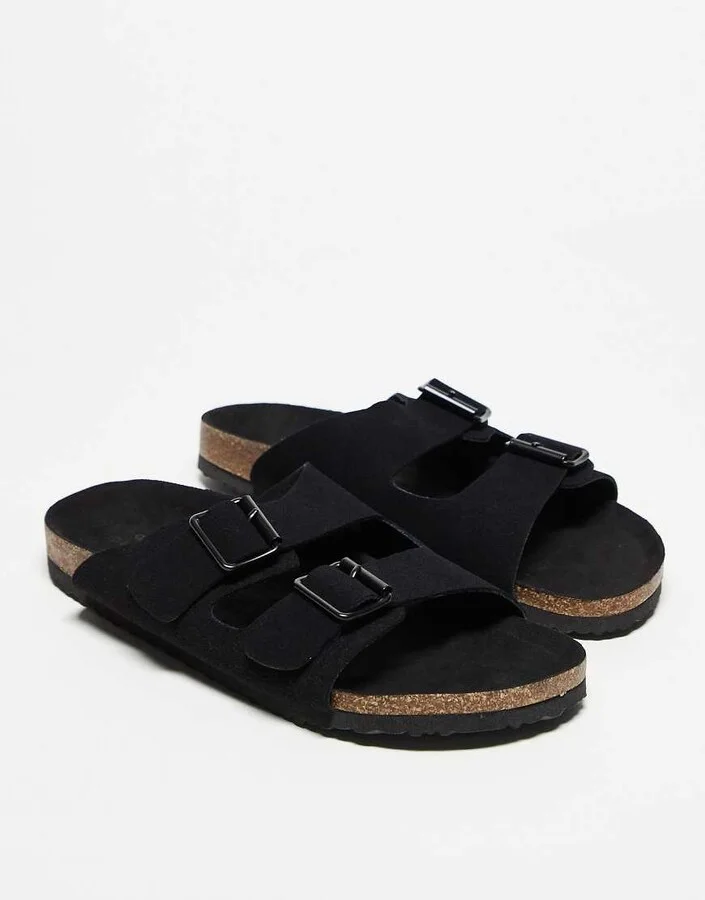 ASOS DESIGN two strap sandals in black with cork soles - Image 2
