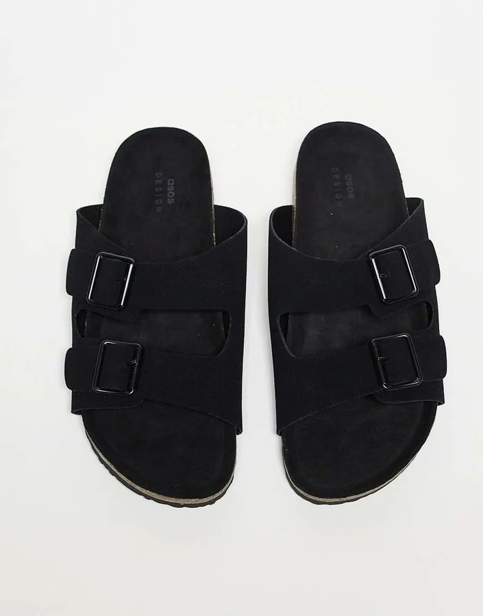 ASOS DESIGN two strap sandals in black with cork soles - Image 3