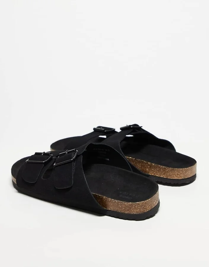 ASOS DESIGN two strap sandals in black with cork soles - Image 4