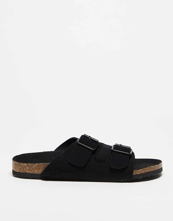 ASOS DESIGN two strap sandals in black with cork soles