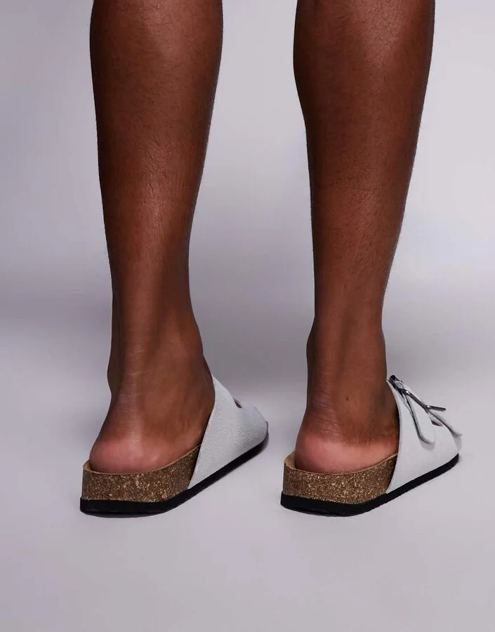 ASOS DESIGN two strap sandals in gray with cork sole - Image 4