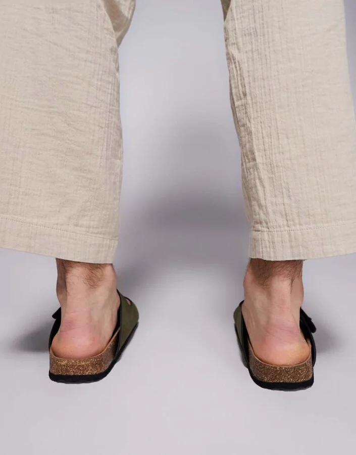 ASOS DESIGN two strap sandals in olive with cork soles - Image 3