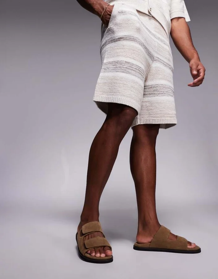 ASOS DESIGN two strap sandals in stone suede - Image 2