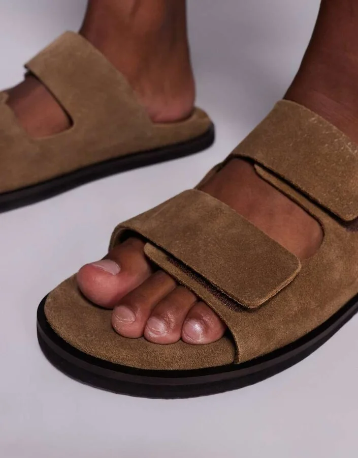 ASOS DESIGN two strap sandals in stone suede - Image 4