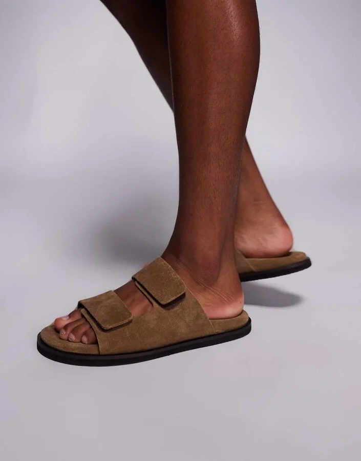 ASOS DESIGN two strap sandals in stone suede
