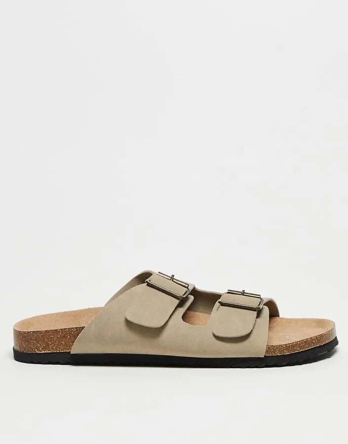 ASOS DESIGN two strap sandals in stone with cork soles - Image 3