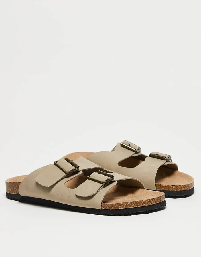 ASOS DESIGN two strap sandals in stone with cork soles - Image 4