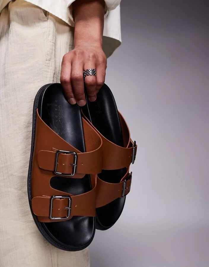 ASOS DESIGN two strap sandals in tan - Image 2