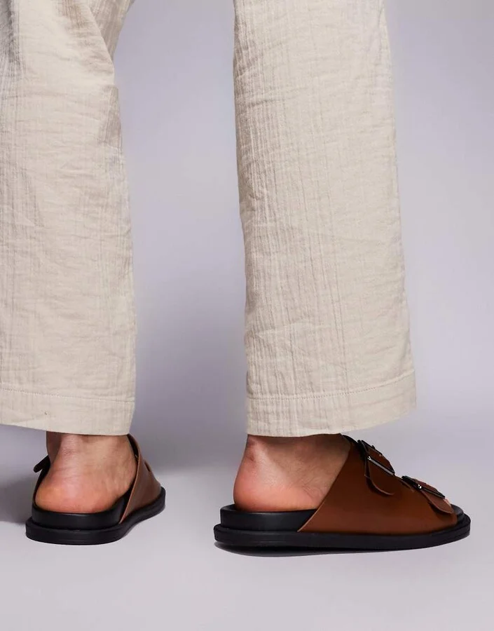 ASOS DESIGN two strap sandals in tan - Image 4