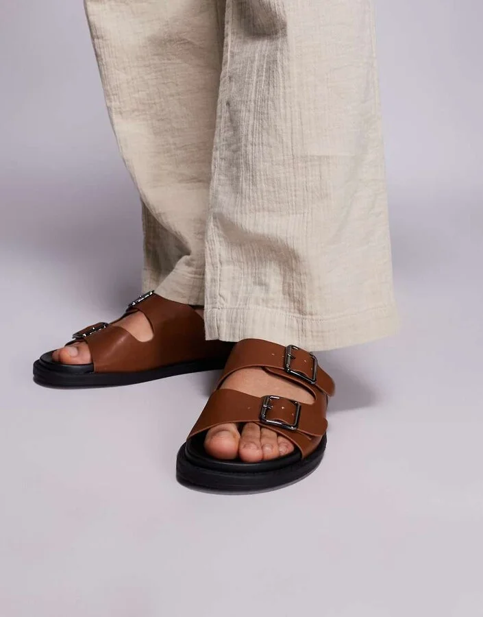 ASOS DESIGN two strap sandals in tan