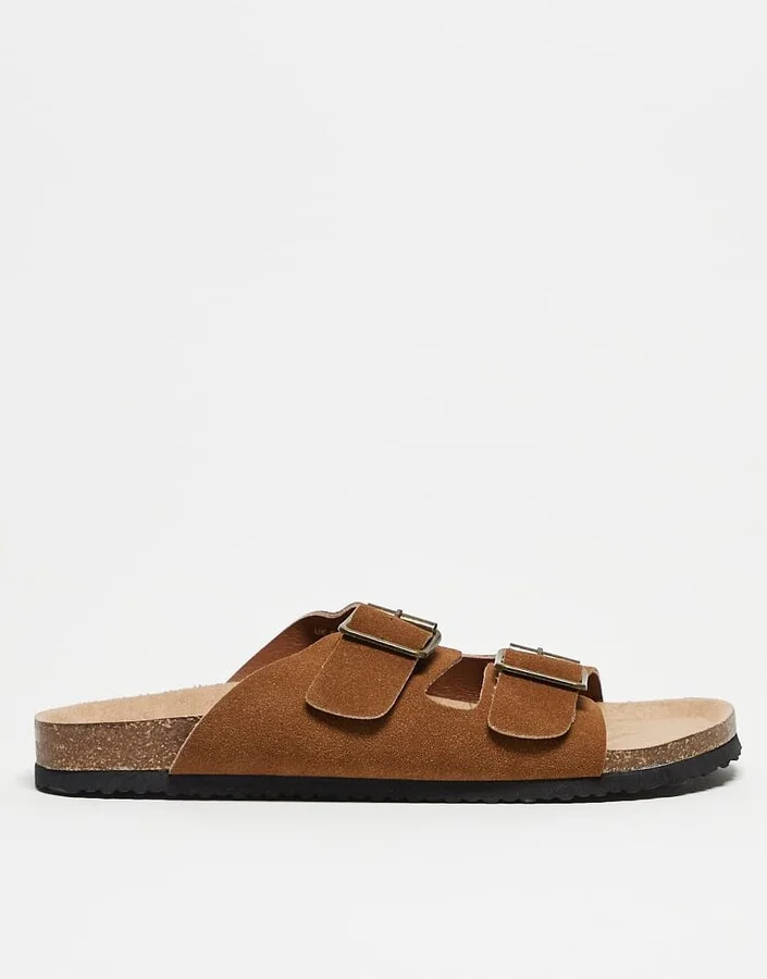 ASOS DESIGN two strap sandals in tan with cork soles - Image 2
