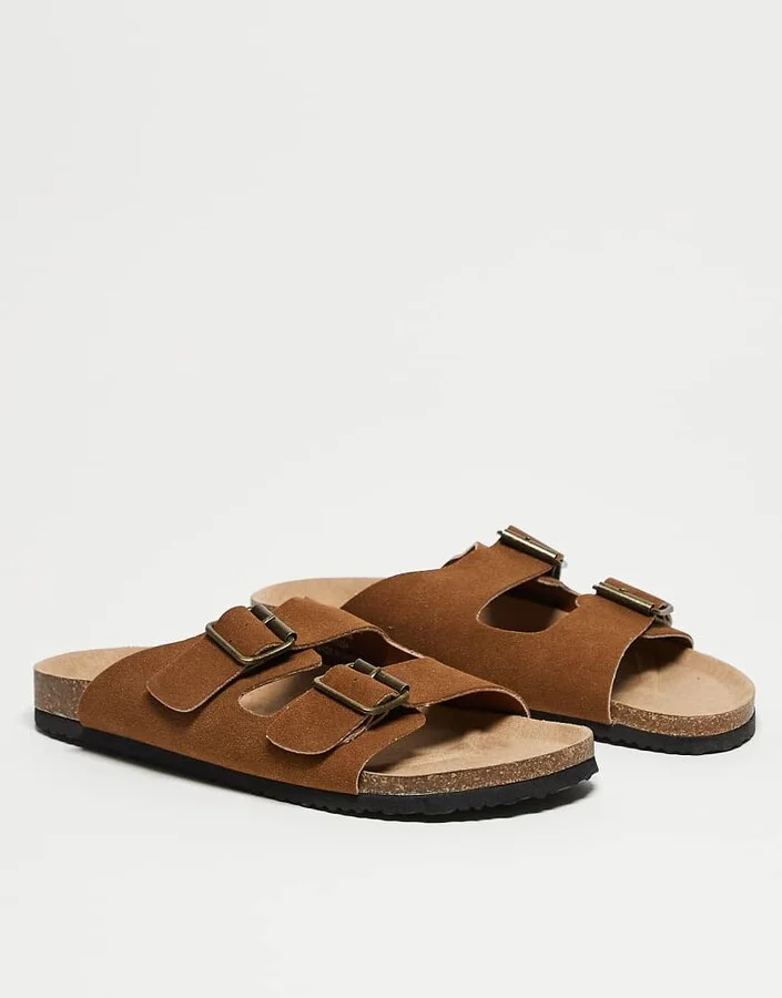 ASOS DESIGN two strap sandals in tan with cork soles - Image 3