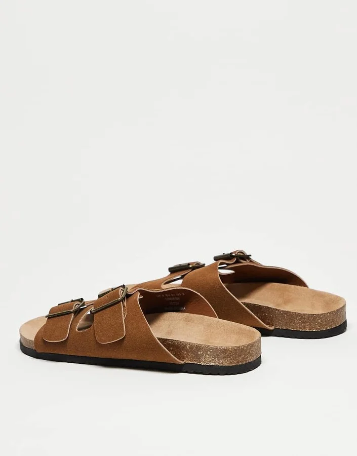 ASOS DESIGN two strap sandals in tan with cork soles - Image 4