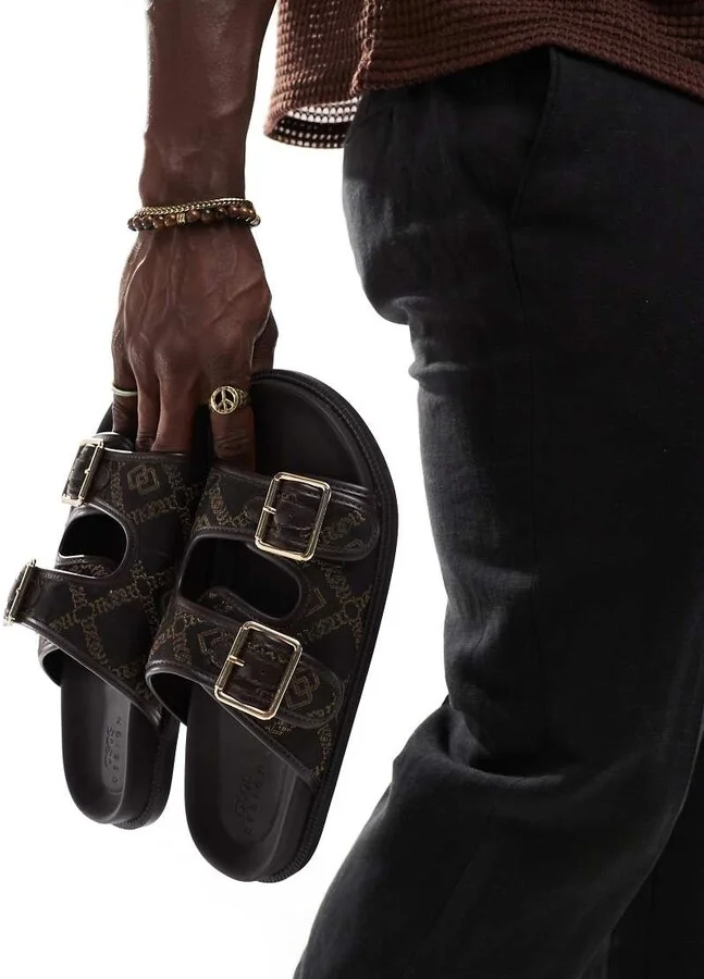ASOS DESIGN two strap sandals with monogram print - Image 2