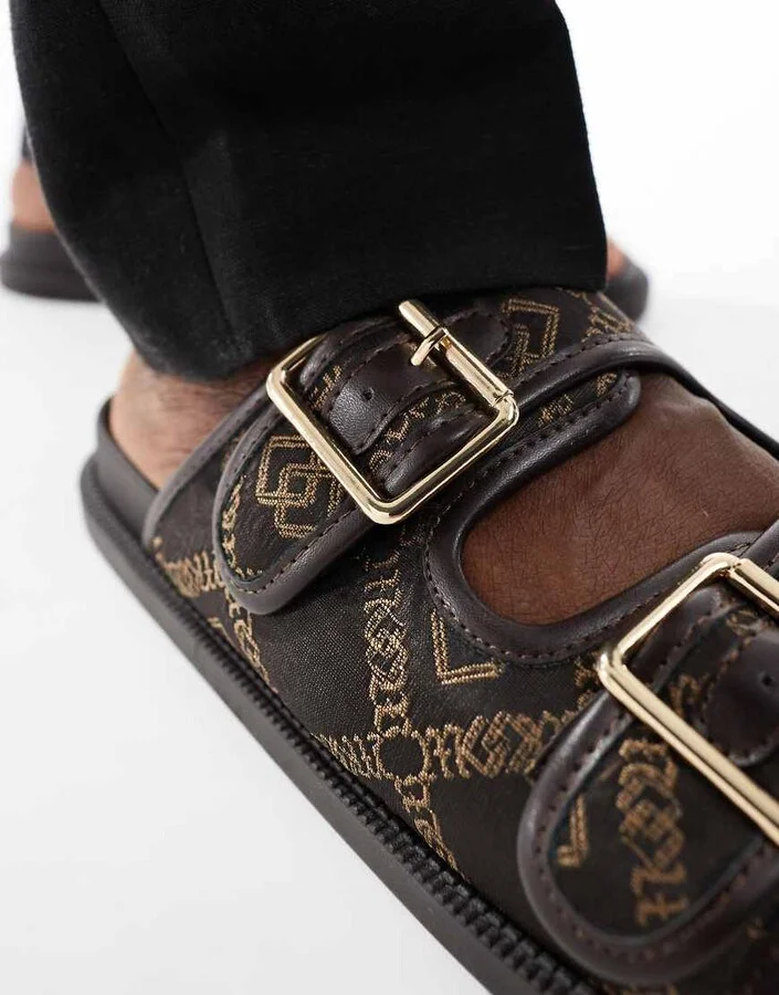 ASOS DESIGN two strap sandals with monogram print - Image 4
