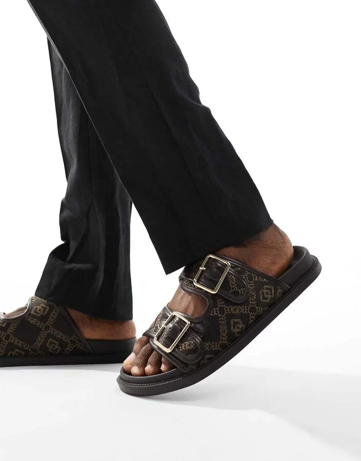 ASOS DESIGN two strap sandals with monogram print