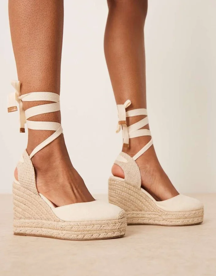 ASOS DESIGN Tyra closed toe wedges in natural linen