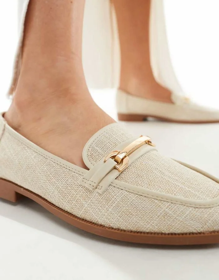 ASOS DESIGN Verity loafer flat shoes with trim in natural fabrication - Image 2