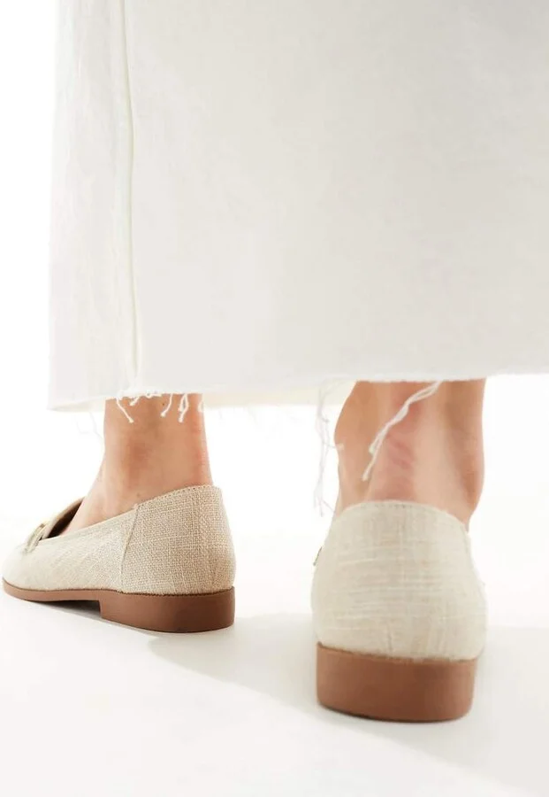 ASOS DESIGN Verity loafer flat shoes with trim in natural fabrication - Image 3