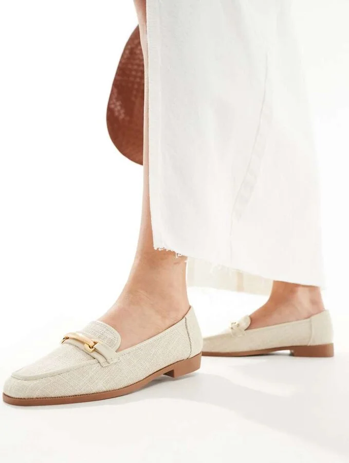 ASOS DESIGN Verity loafer flat shoes with trim in natural fabrication - Image 4