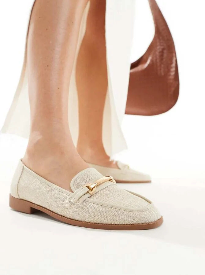 ASOS DESIGN Verity loafer flat shoes with trim in natural fabrication