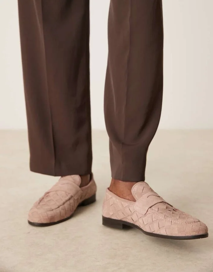 ASOS DESIGN weave loafers in pink suede