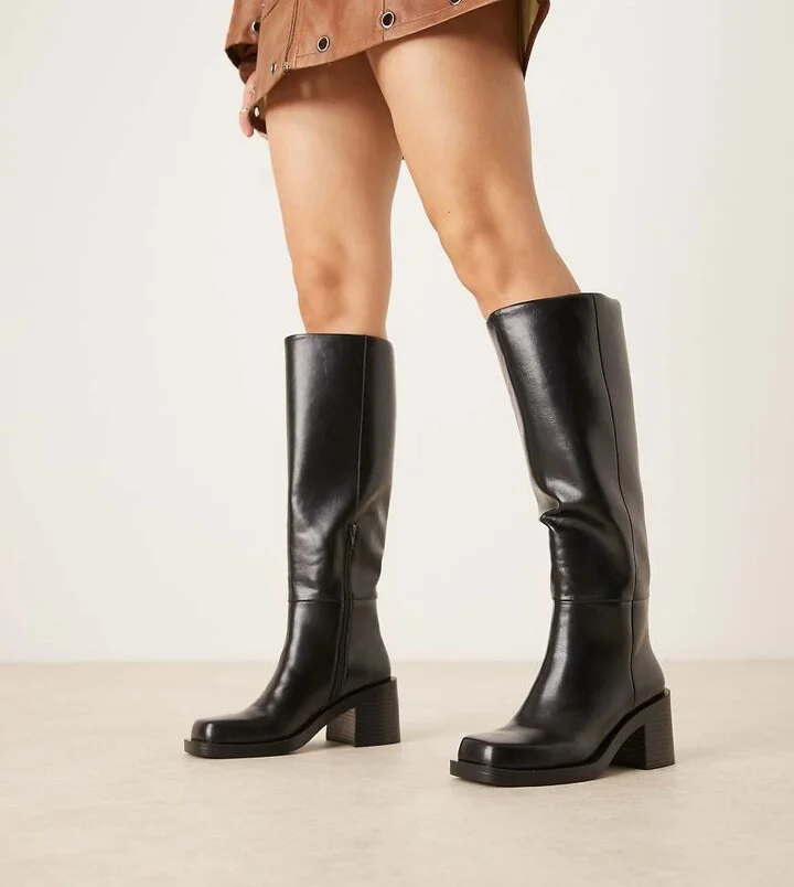 ASOS DESIGN Wide Fit Campbell chunky heeled knee boots in black