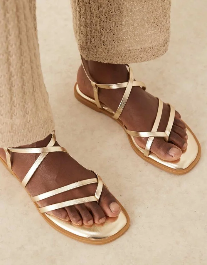 ASOS DESIGN Wide Fit Fierce strappy sandals in gold - Image 2