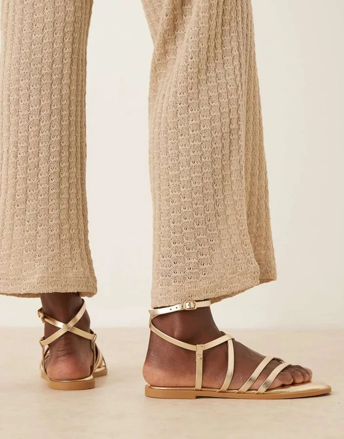 ASOS DESIGN Wide Fit Fierce strappy sandals in gold - Image 3