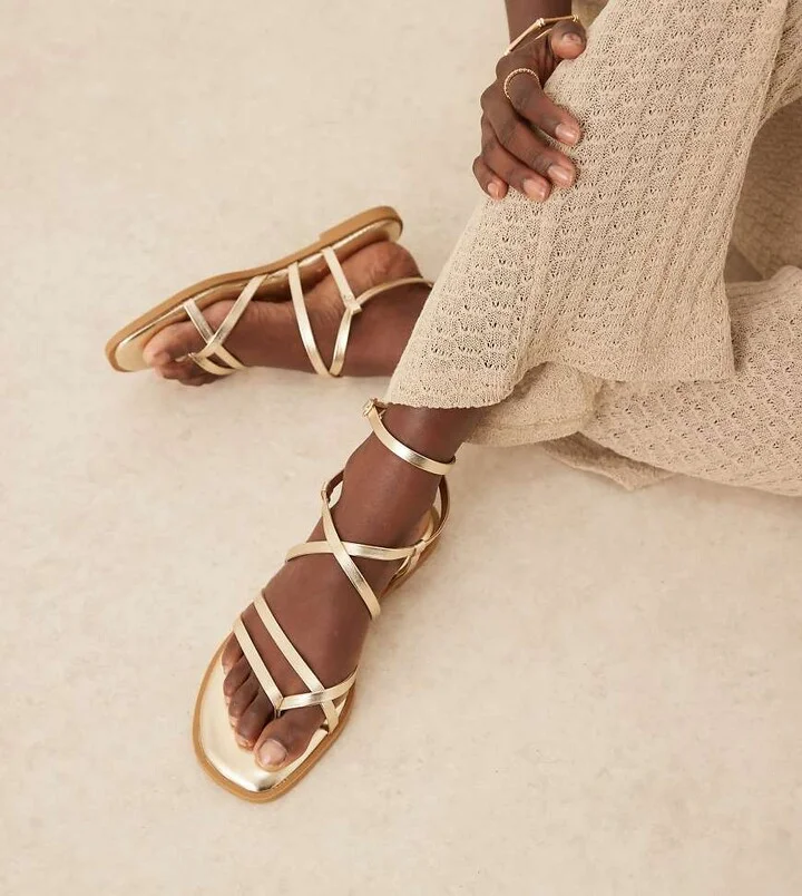 ASOS DESIGN Wide Fit Fierce strappy sandals in gold