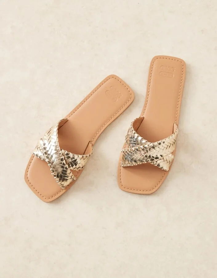 ASOS DESIGN Wide Fit Flossie woven flat sandals in gold - Image 2
