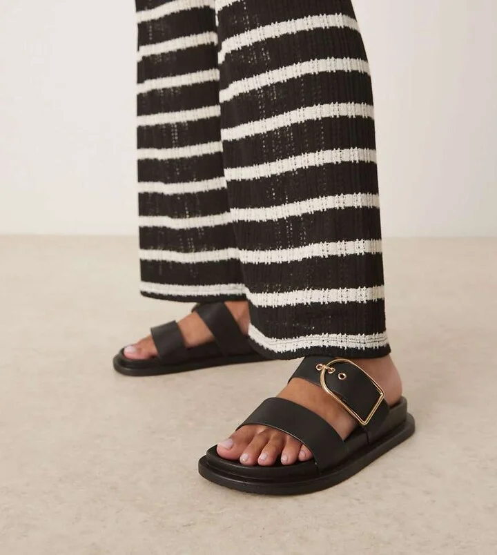 ASOS DESIGN Wide Fit Frozen double strap slider in black