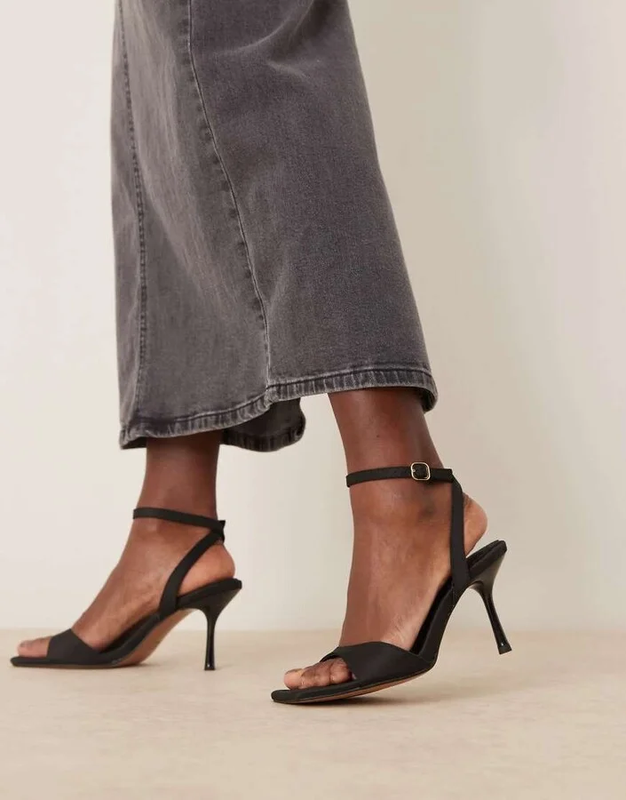 ASOS DESIGN Wide Fit Hollow barely there heeled sandals in black - Image 4