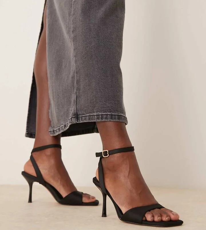 ASOS DESIGN Wide Fit Hollow barely there heeled sandals in black