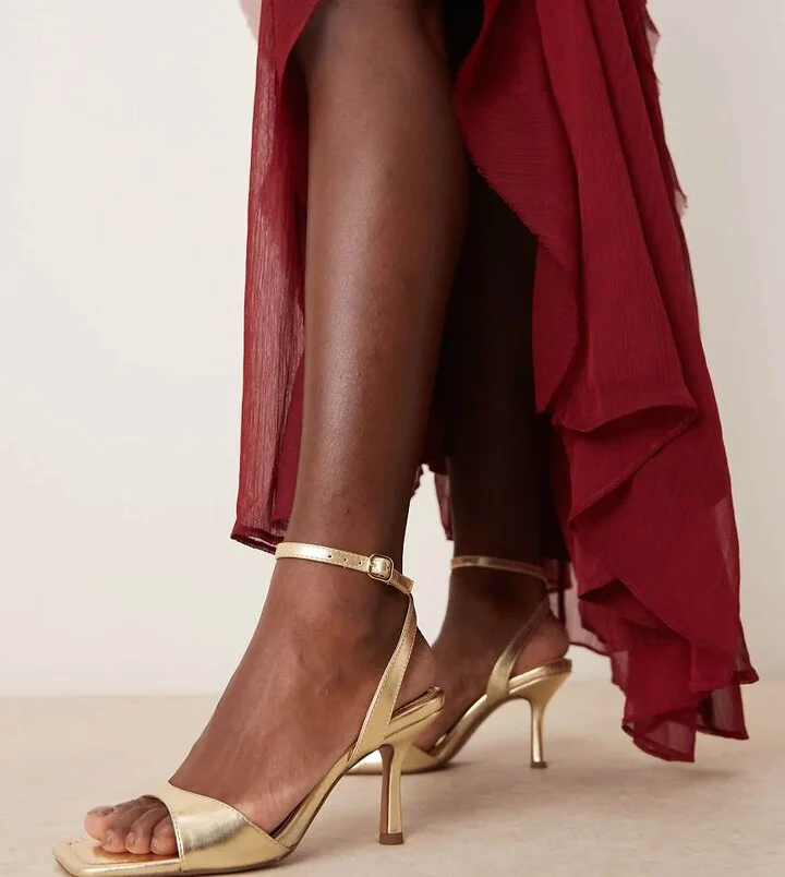 ASOS DESIGN Wide Fit Hollow barely there heeled sandals in gold