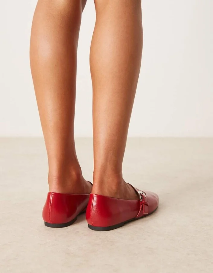 ASOS DESIGN Wide Fit Leah mary jane ballet flats in cherry red - Image 2