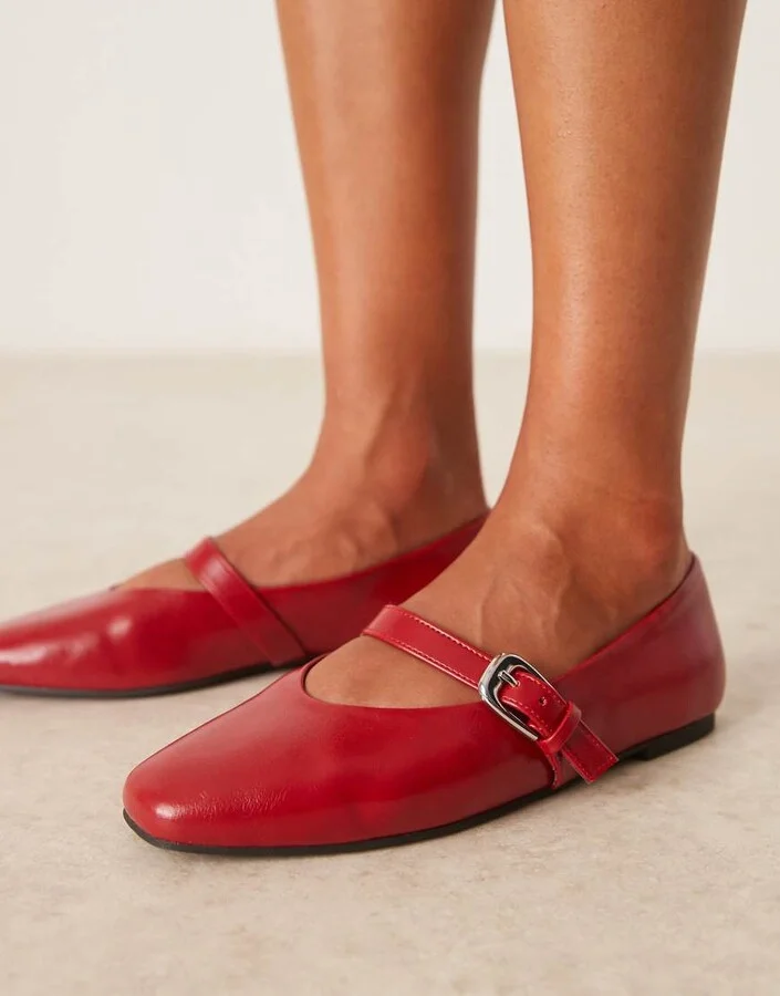 ASOS DESIGN Wide Fit Leah mary jane ballet flats in cherry red - Image 3