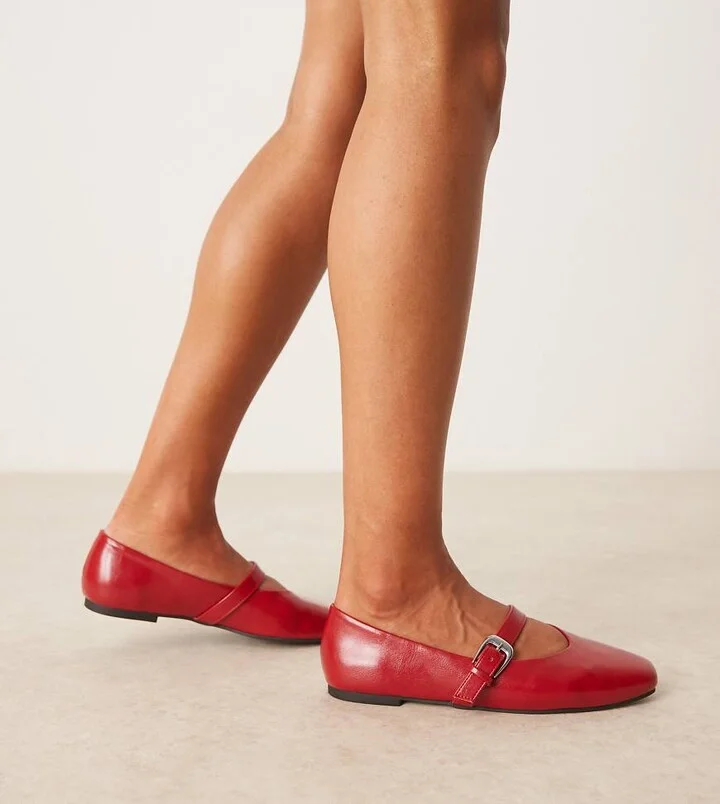 ASOS DESIGN Wide Fit Leah mary jane ballet flats in cherry red